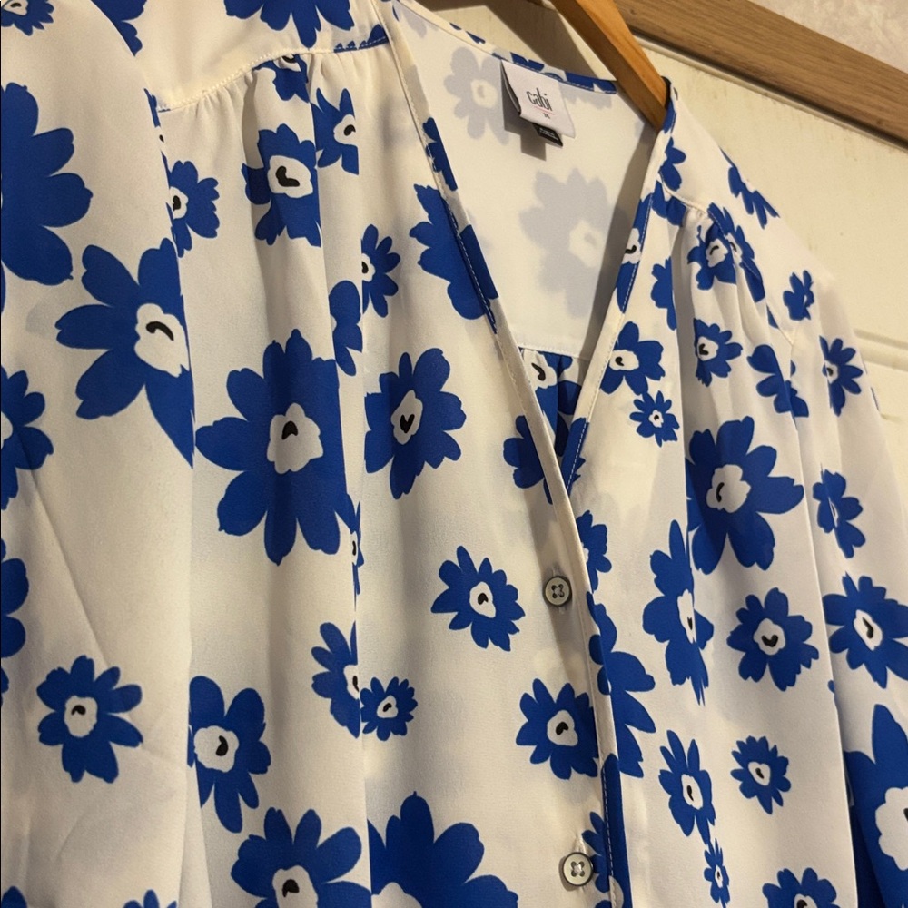 CAbi White and Blue Floral Blouse - Picture 2 of 6